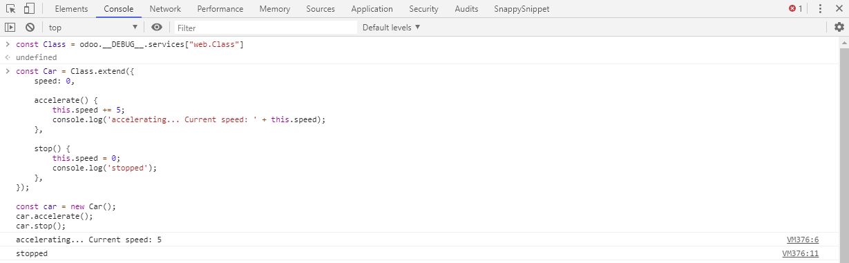 Example result in developer tools console