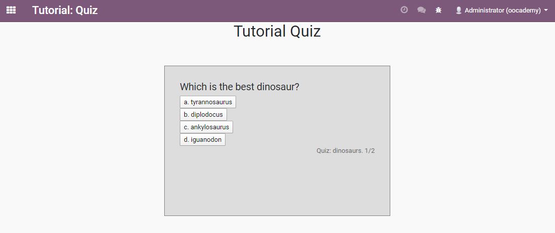 Example result of quiz screen