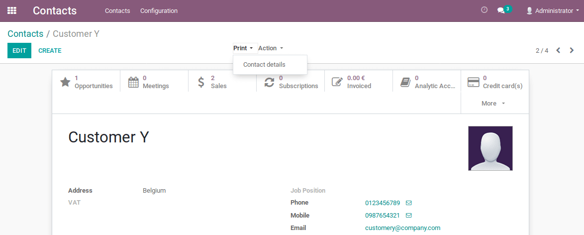New print option on contact form