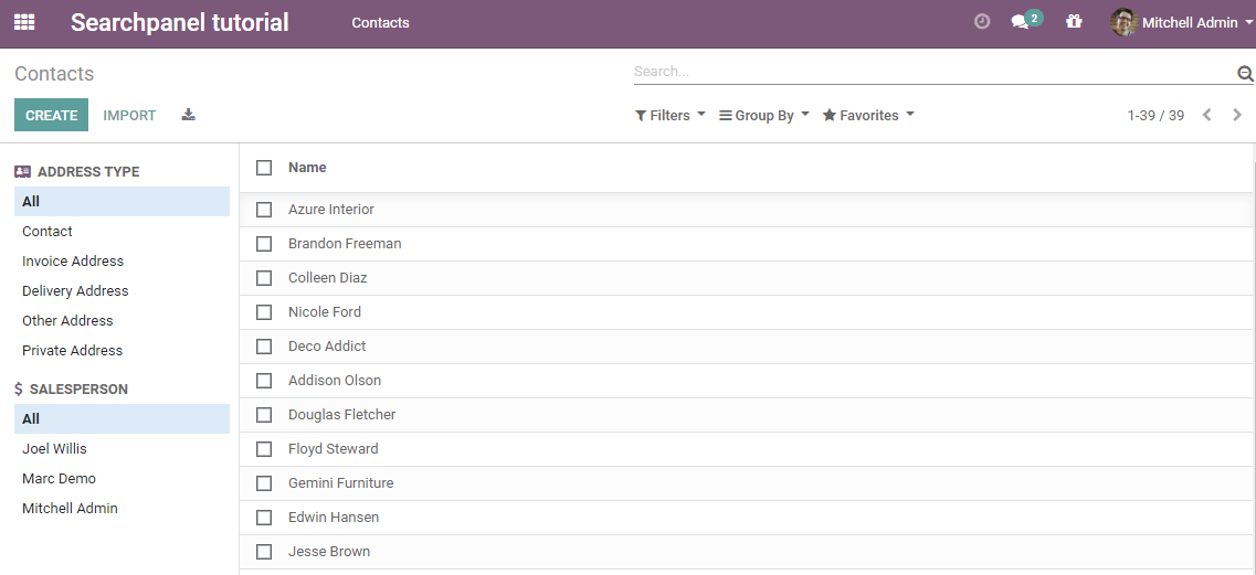 Result of the searchpanel view when opening the tree