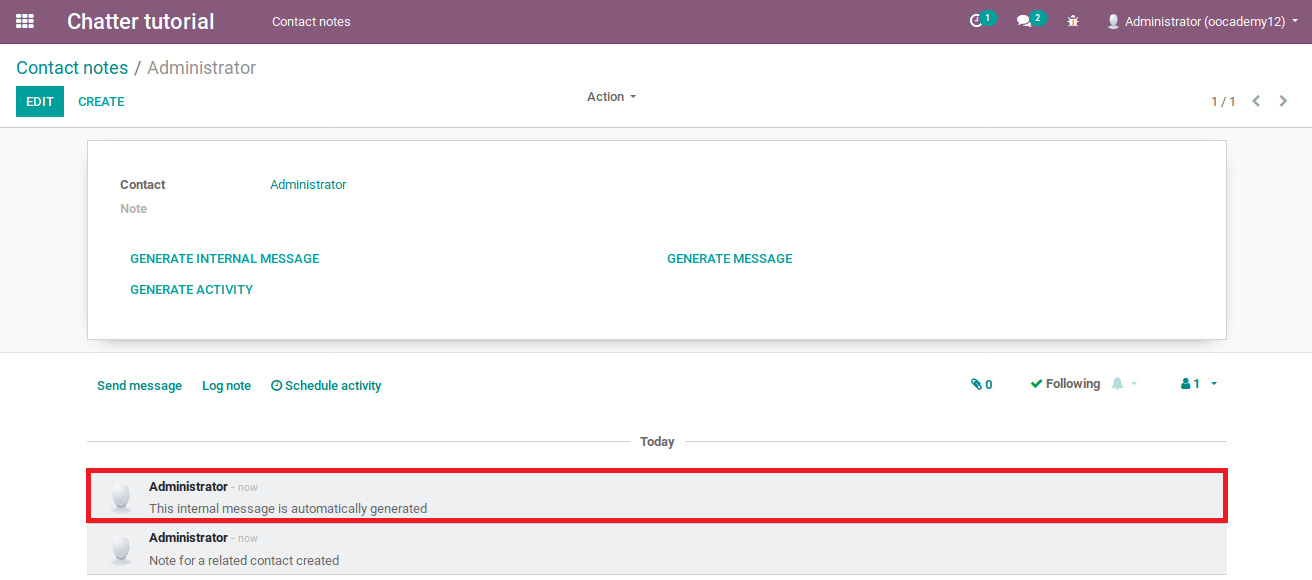 Internal message in chatter