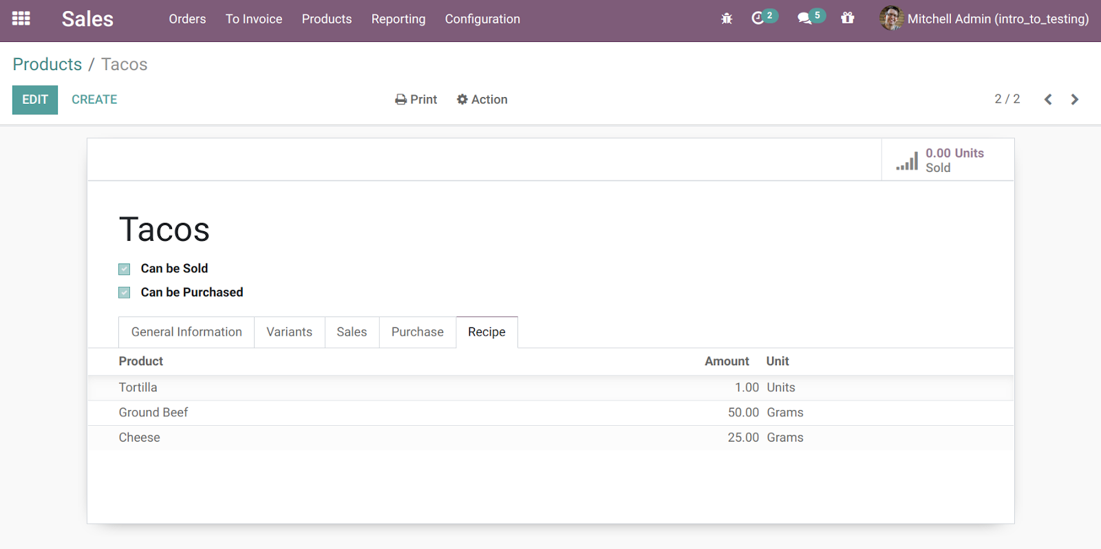 Ingredient model form view