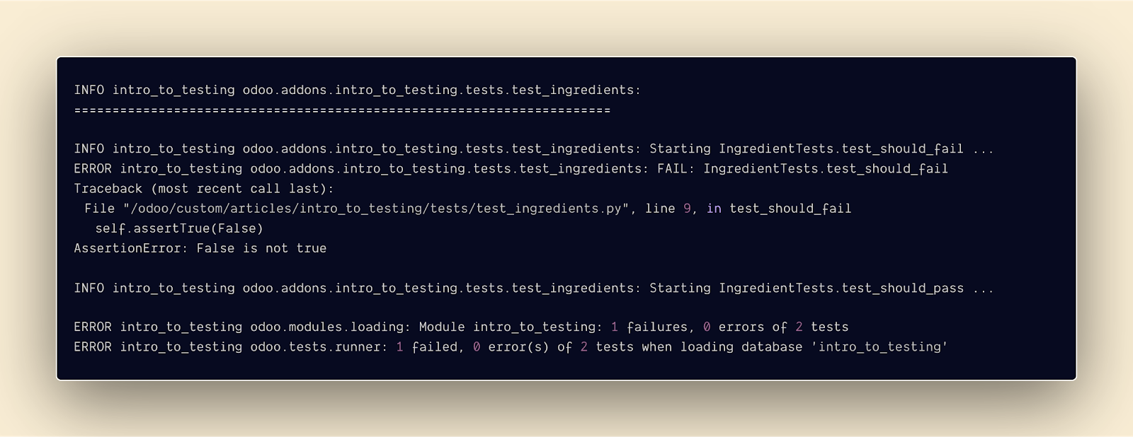Log output for the dummy tests