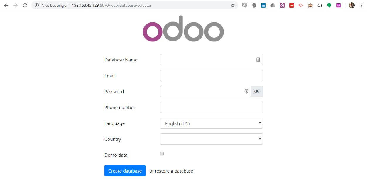 Odoo 15 main screen